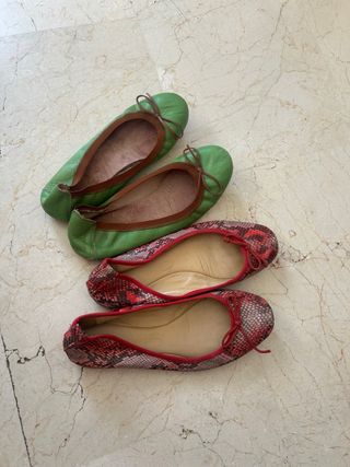 Set 2 Bailarinas Piel Italiana Talla 39