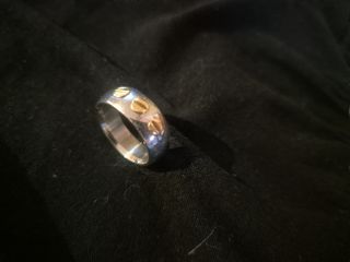 Anillo acero con tornillos dorados