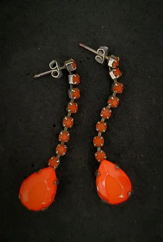 Pendientes Bonitos Cristales Naranja Plata