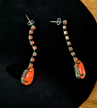 Pendientes Bonitos Cristales Naranja Plata