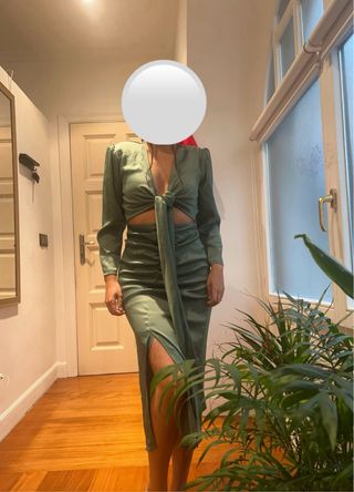 Vestido Cayro verde agua satinado