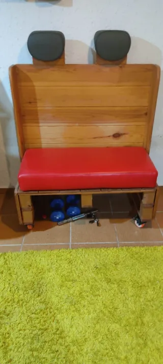 Divano Single Palets - Legno e pelle rossa