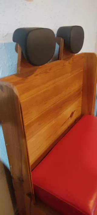 Divano Single Palets - Legno e pelle rossa