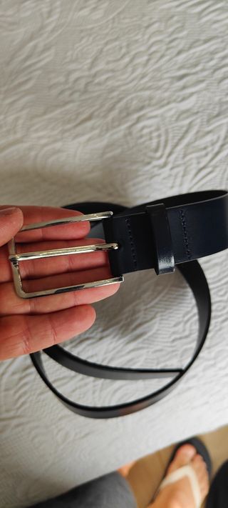 Cinturón Vestir Azul Marino Hebilla Plateada