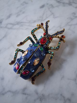 Broche Escarabajo Joya Azul y Dorado