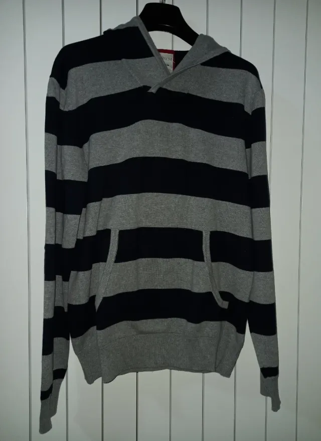 Maglia Uomo Cappuccio Righe Blu/Grigio TG. XL