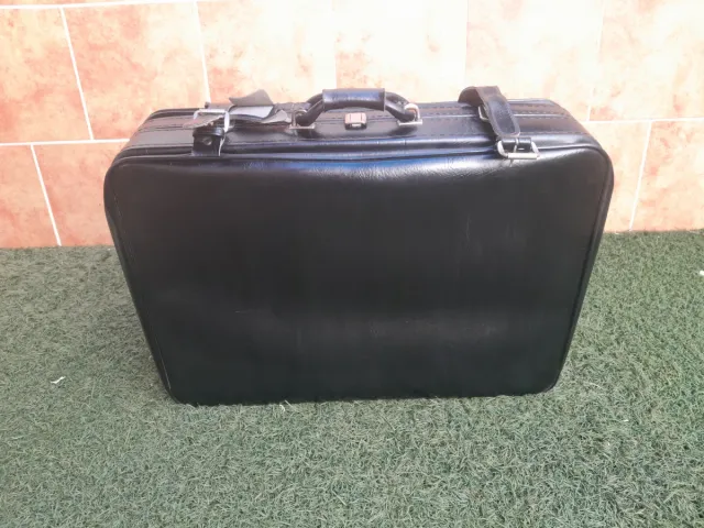 Maleta Vintage de Piel Negra Gran Tamaño Viaje