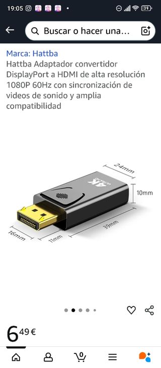 Adaptador Hattba DisplayPort a HDMI 4K