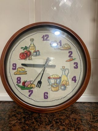 Reloj Cocina Punto de Cruz Hecho a Mano