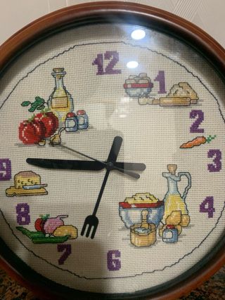 Reloj Cocina Punto de Cruz Hecho a Mano