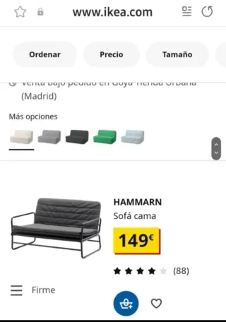 Sofá Cama Ikea Hammarn Tela y Metal