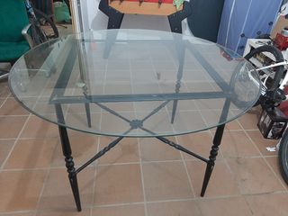 Mesa redonda forja y cristal