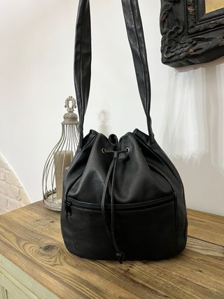 Borsa secchiello vera pelle vintage blu
