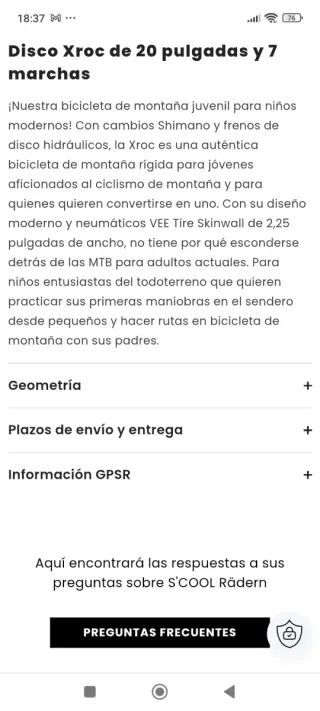 Bicicleta infantil niño niña 20 pulgadas 