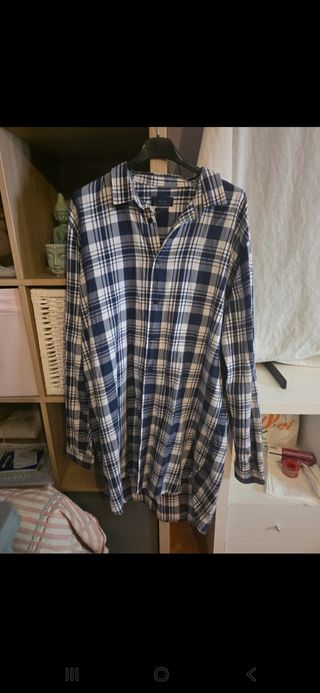 Camisa Zara Man cuadros azul y blanco 