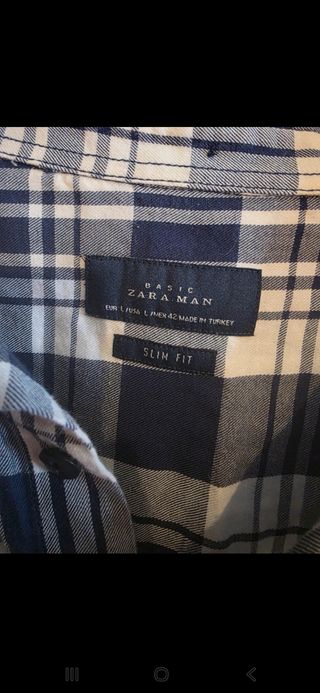 Camisa Zara Man cuadros azul y blanco 