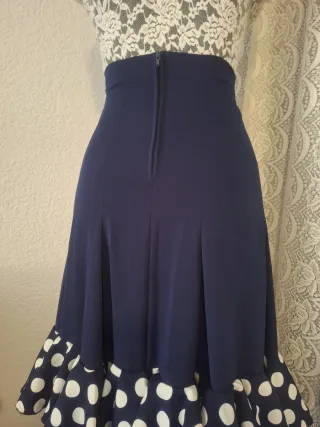 FALDA FLAMENCA NUEVA AZUL MARINO/BLANCO/TOPOS S