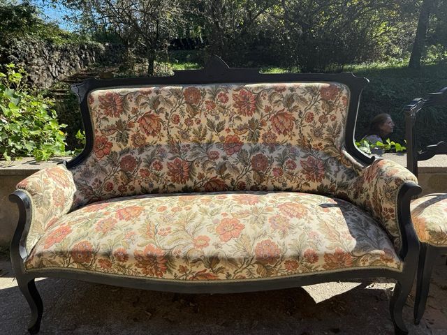 Sofá vintage floral tela + 2 sillas