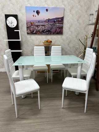 Conjunto Comedor Mesa + 4 Sillas Cristal Nuevo 