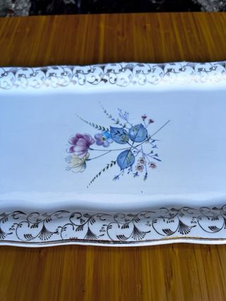 Bandeja Sarraguemines Porcelana Flores Dorada