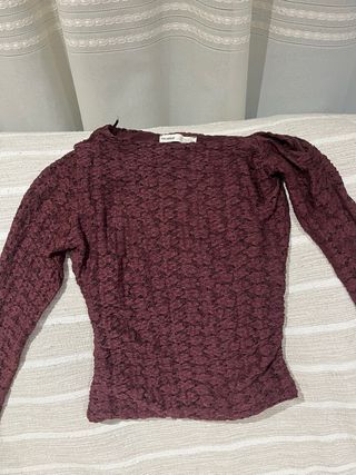 Pull&Bear Top Manga Larga Morado y beige XS
