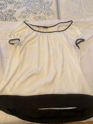Blusa raso blanca y negra Talla L
