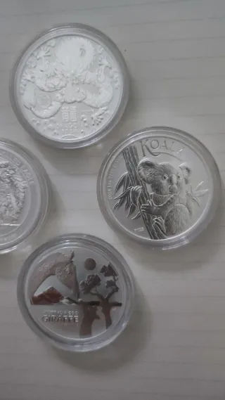 Pack 4 Monedas Plata Dragón, Águila, Koala, Jirafa