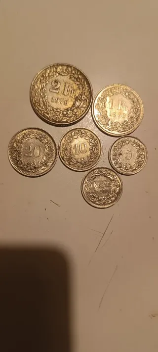 6 Monedas Suiza 1, 2, 5, 10, 20 Francos