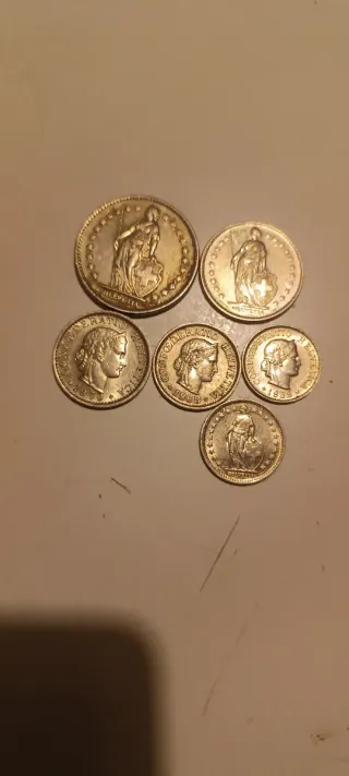 6 Monedas Suiza 1, 2, 5, 10, 20 Francos