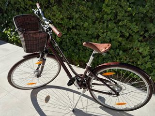 Bicicleta paseo con cesta marrón