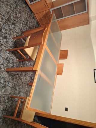 Mesa comedor madera y cristal + 4 sillas