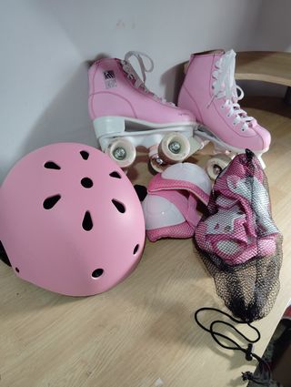 Patines rosas niña Talla 30 + protecciones