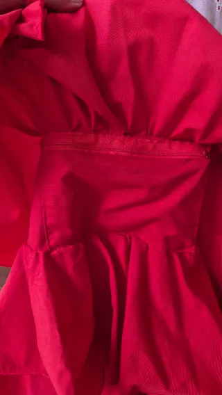 Traje Flamenca Blanco y Rojo Hecho a Mano.
