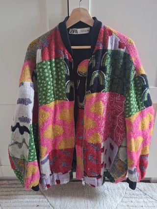 Chaqueta Bomber Zara Patchwork Multicolor Talla M