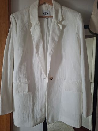 Americana Lino Zara Mujer Blanca