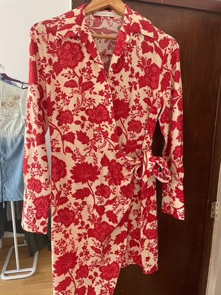 Vestido Mango Kimono Estampado Floral Rojo T.XS