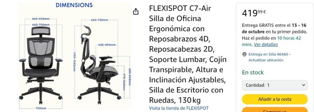 Silla ergonómica de oficina flexispot c7 air