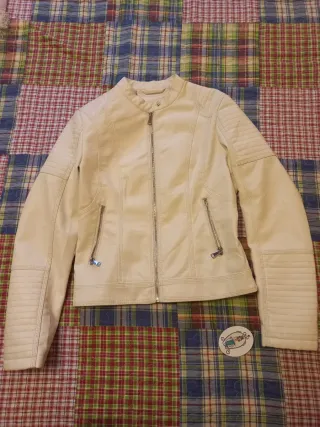 Chaqueta Biker Polipiel Mujer Blanco  roto