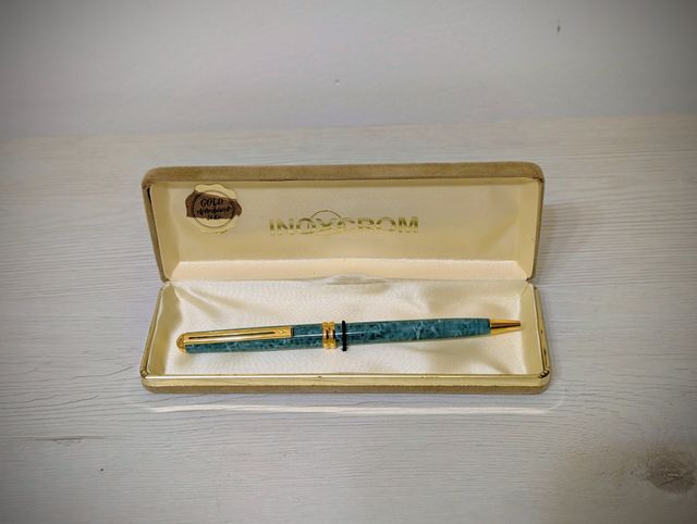 Bolígrafo Inoxcrom Verde Jaspeado - Oro 24k