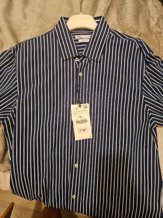 Camisa Zara Rayas Azul Regular Fit Talla M