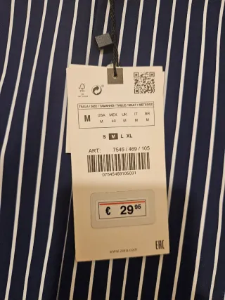 Camisa Zara Rayas Azul Regular Fit Talla M