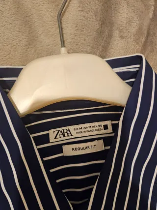Camisa Zara Rayas Azul Regular Fit Talla M