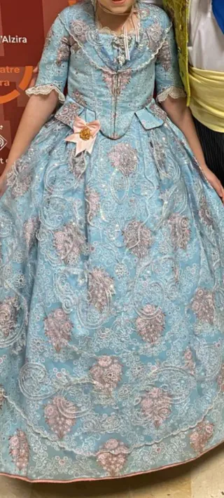Traje de Fallera azul y rosa talla 6/10 años 