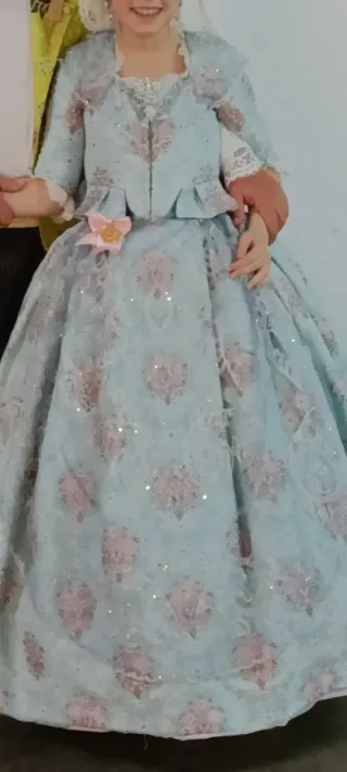 Traje de Fallera azul y rosa talla 6/10 años 