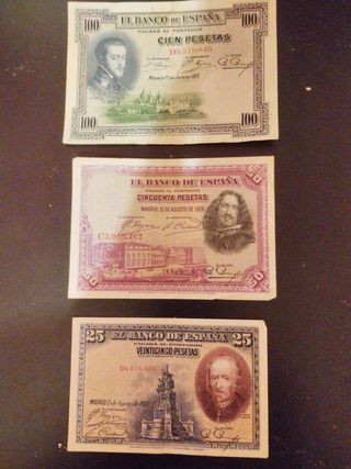 Lote 3 Billetes Españoles: 100, 50 y 25 Pesetas