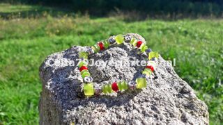 Pulsera Ojo de Gato Verde Lima y Rojo