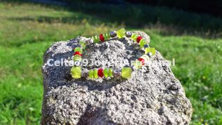Pulsera Ojo de Gato Verde Lima y Rojo