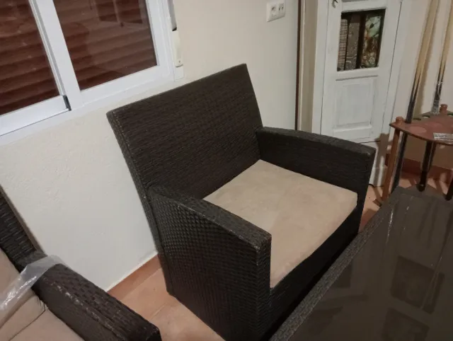 Conjunto Ratan Terraza Mesa Cristal Jardin