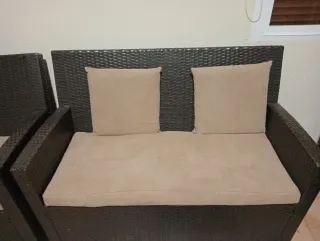 Conjunto Ratan Terraza Mesa Cristal Jardin