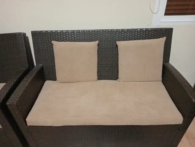 Conjunto Ratan Terraza Mesa Cristal Jardin